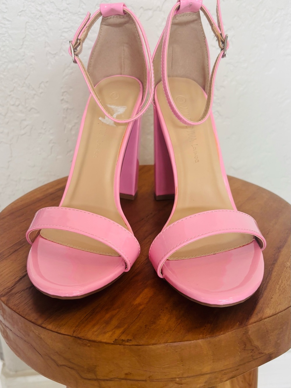 Wild Diva Lounge Pink Patent Ankle-Strap Block Heels - Picture 8 of 14